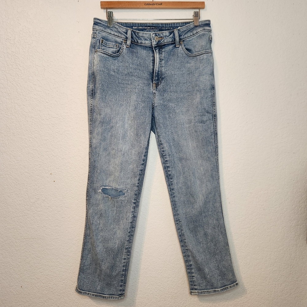Chico's Define Me Denim Light‎ Blue Straight Leg Ankle Jeans, Size 14R